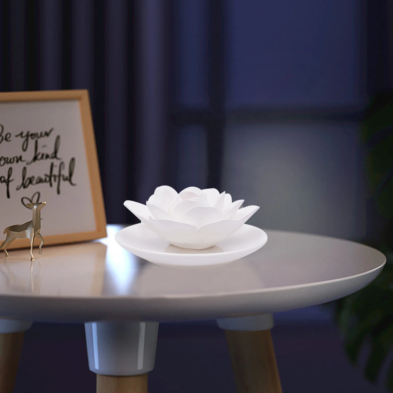 

Essential Oil Passive Flower Diffuser -Non-Electric Porcelain Aromatherapy for Small Mini Room, Desk Decorative, Bathroom -Lotus