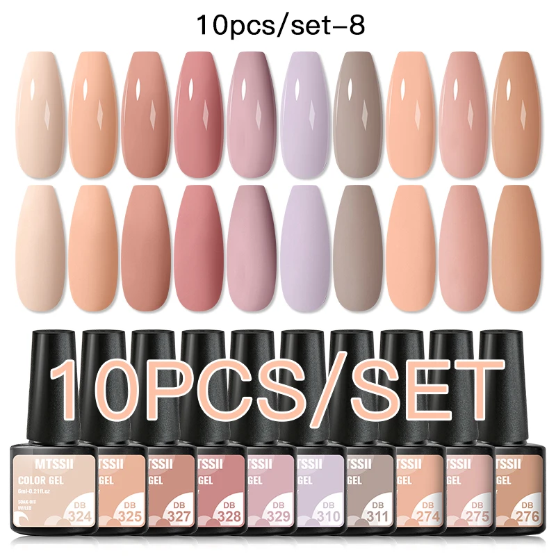

Mtssii 10Pcs/set Gel Nail Polish Set Glitter Semi Permanent Hybrid Gel Polish Manicure Nail Set Base Top Coat Soak Off Nails