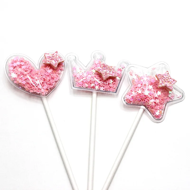Прозрачный сверкающий топпер для пирога розовая синяя Корона звезда сердце