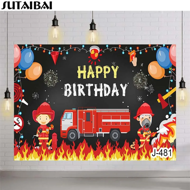 

Firefighter Birthday Party Backdrop Fireman Fire Truck Photography Background Boy Birthday Party Decorations Banner Booth
