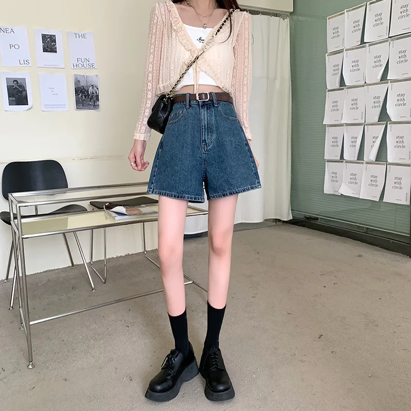 2023 Vintage High Waist Straight Fashion Jeans Summer Loose All-match Shorts Solid Casual High Street Jeans Shorts for Women
