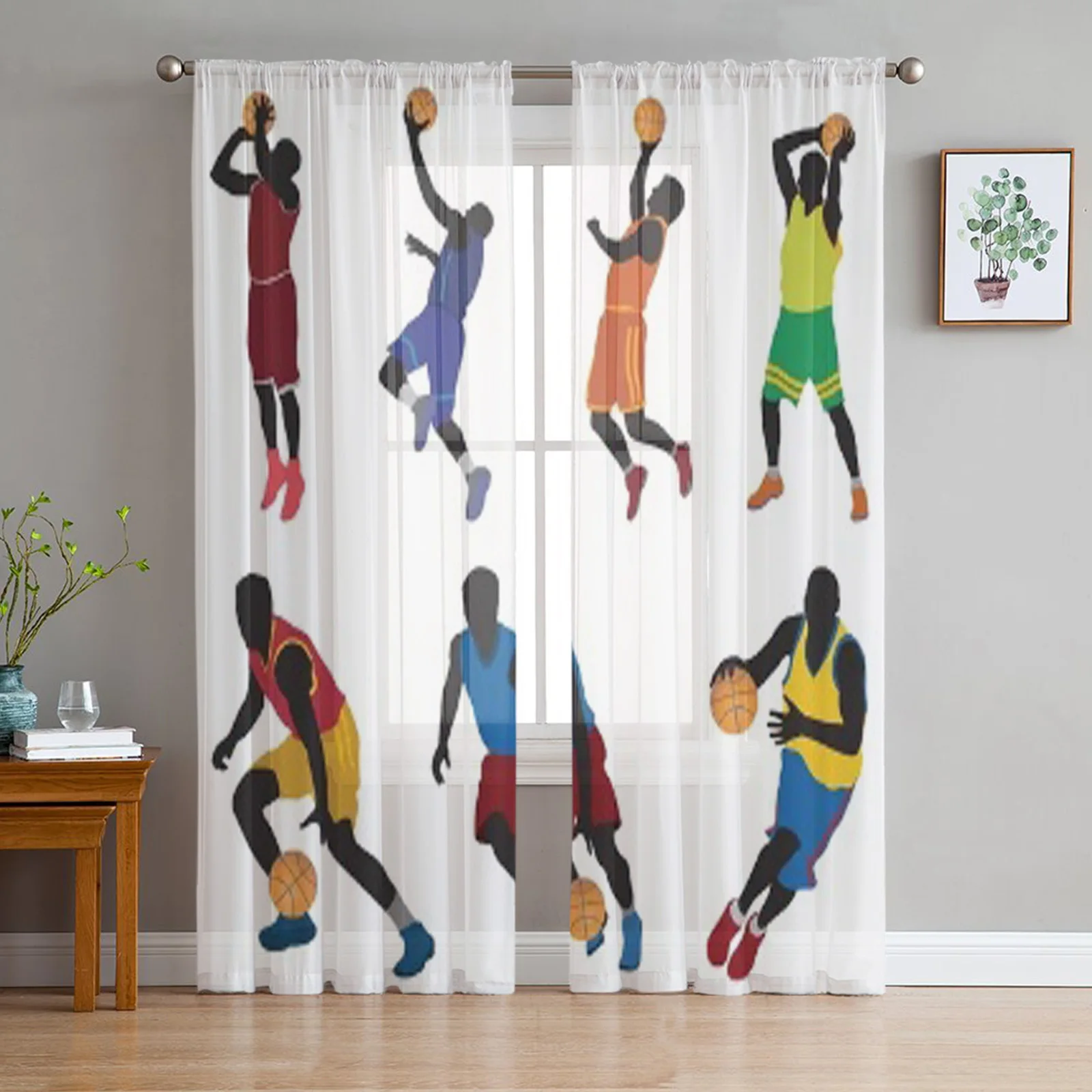 

Basketball Players Tulle Sheer Curtains for Living Room Decoration Curtain for the Room Bedroom Kitchen Voile Organza Curtains