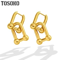 tosoko stainless steel jewelry horseshoe buckle double layer metal earrings female fashion earrings bsf595