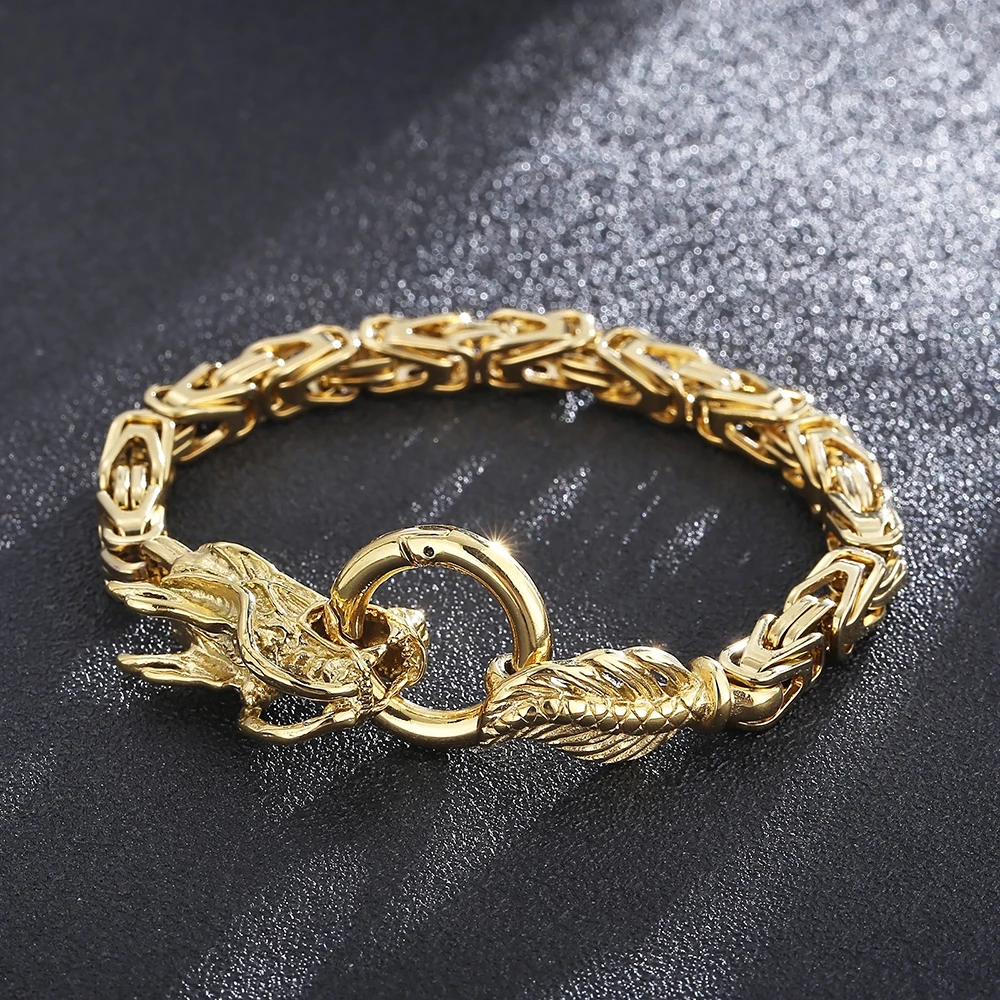 

Fashion Hip Hop Stainless Steel Dragon Head Bracelets For Men Boys Vintage Viking Norse Amulet Punk Male Jewelry Gifts Wholesale