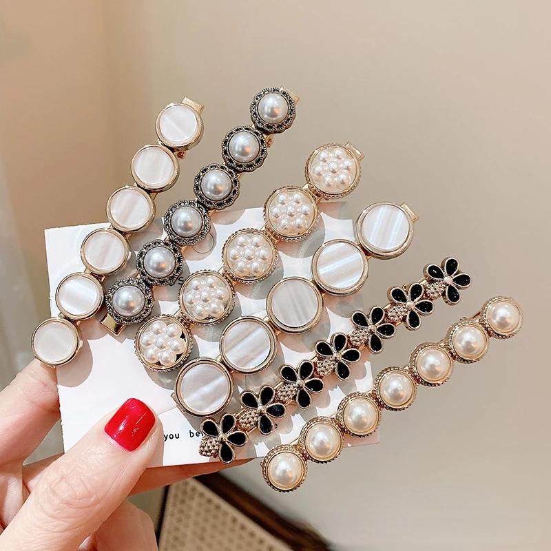 

Light Luxury Large Metal Duckbill Side Clip Ladies Hairpin Korean Version Fashion Sweet Pearl Hairpin Side Clip Elegant Headwear