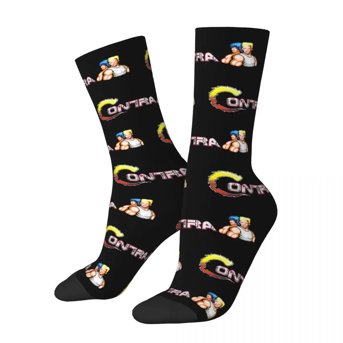 Colorful Contra Skateboard Socks Retro Video Game Polyester Middle Tube Socks for Unisex Sweat Absorbing