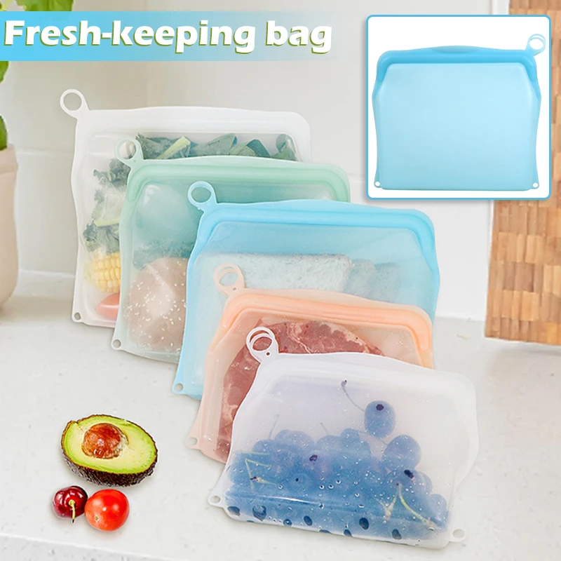 

Reusable Food Storage Bags Leakproof Easy to Clean Silicone Food Bags Snacks Fruit Storage For Kitchen Hogard