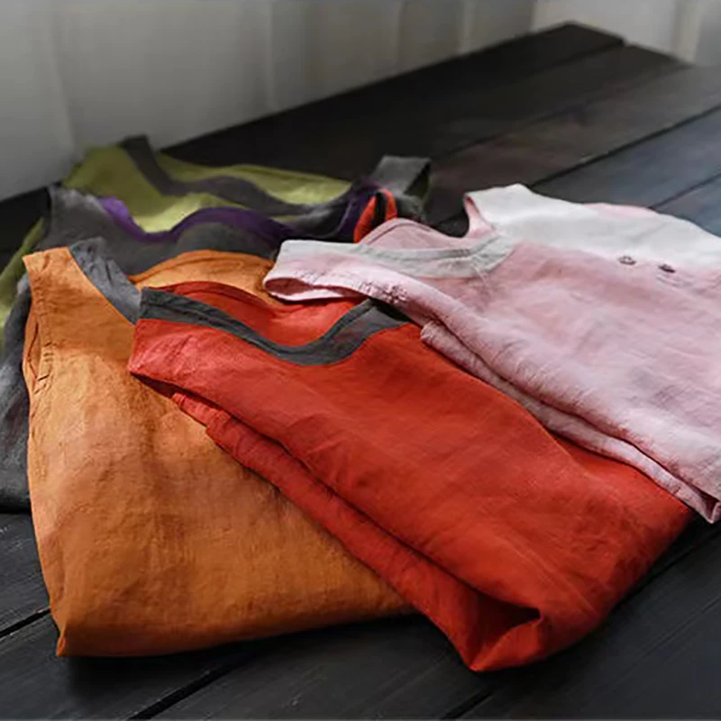 Chinese traditional clothing Women's Cotton Linen Summer Vintage Top Loose Tang Suit Blouses For Women Oriental Dress