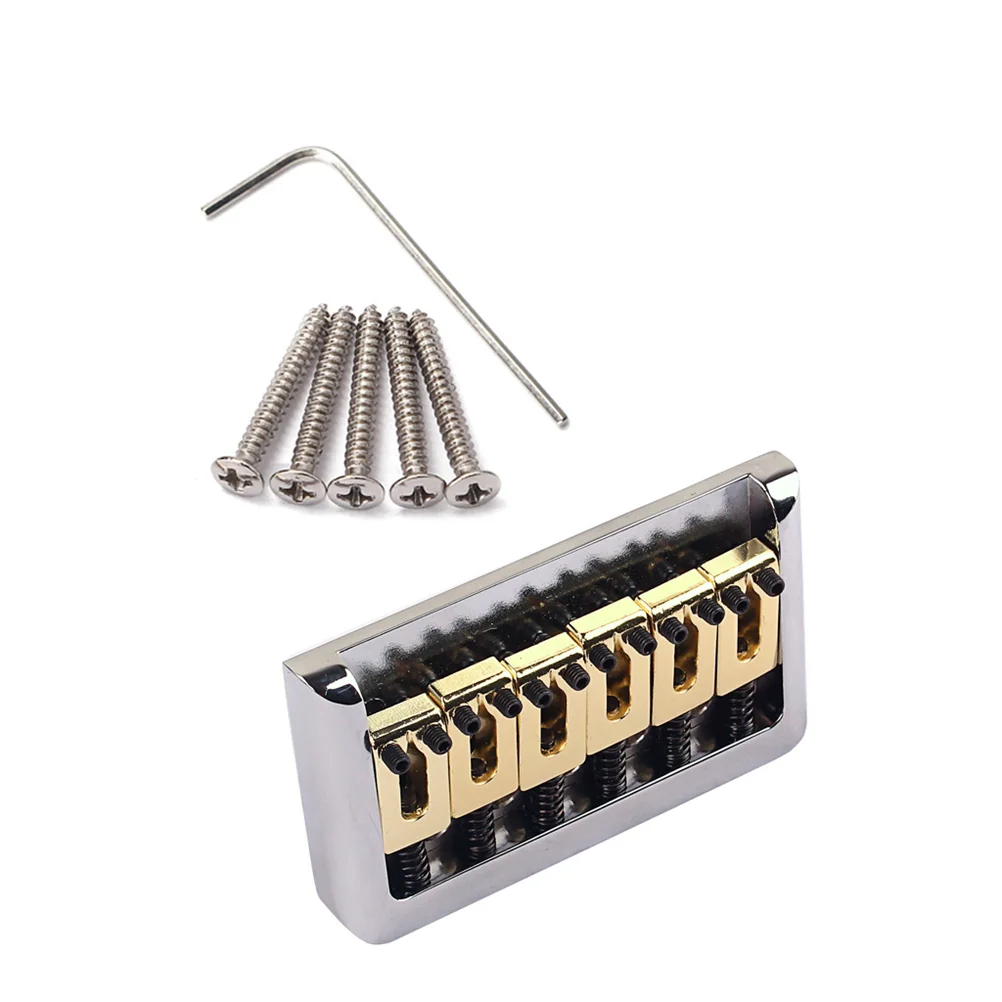 

6 String Hard-tail Fixed Bridge Set with Wrench and Screws for Stratocaster Strat Electric Guitar Replacement Parts (Golden)