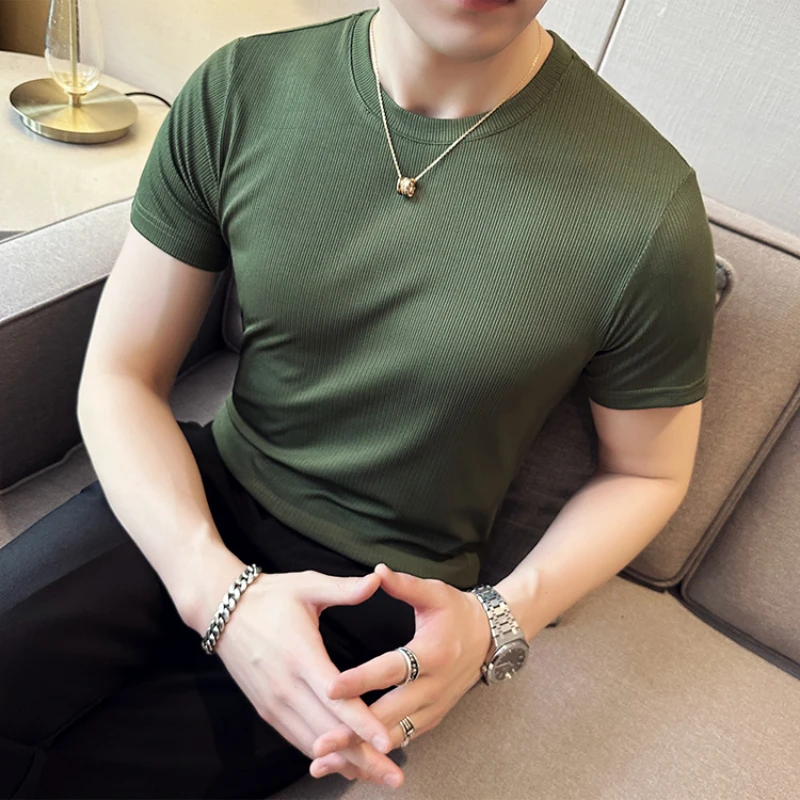 

2023 New Fashion Men's High Quality Summer Ice Silk Breathable Short Sleeve T-shirt/Men's Slim Fit High Neck Casual T-shirt Top
