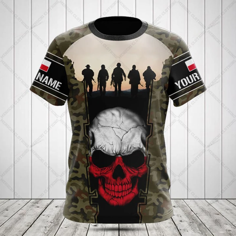 

Футболка женская камуфляжная в польском стиле, уличная одежда с рисунком черепа под заказ, спортивная одежда оверсайз, лето