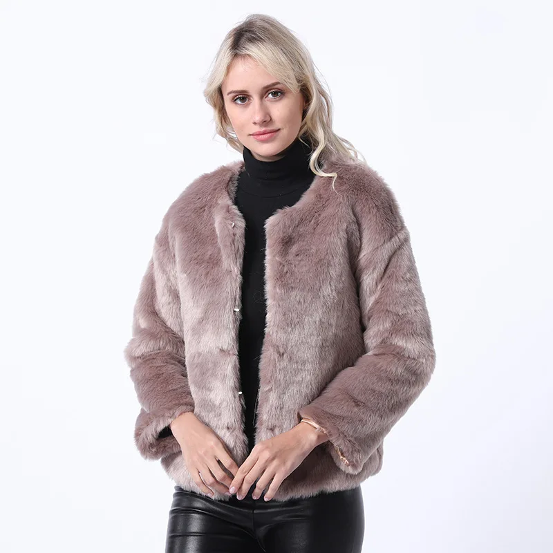 Women's Fur Jacket Imitate Rex Rabbit Fur Leather Fur Coat Women's Short Autumn and Winter Faux Fur Coat Faux Fur Coat