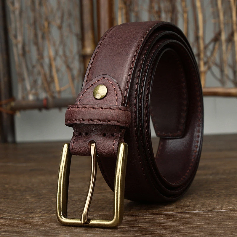 For Men Classic Quality Belt Vintage Cowhide Men's Belt Alloy Pin Buckle Natural Leather Non-layered Jeans Belt Used