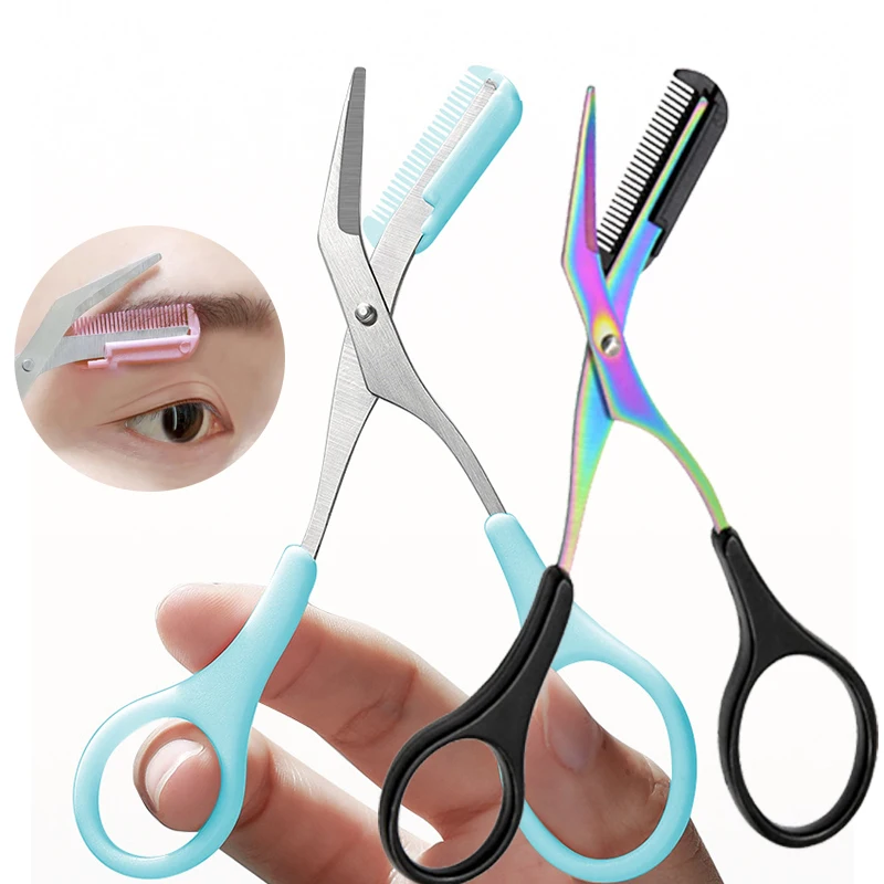 Stainless Steel Eyebrow Trimmer Scissors Washable Brow Hair Remover Shaver With Comb Titanium Eyebrow Shaping Tools Women Beauty