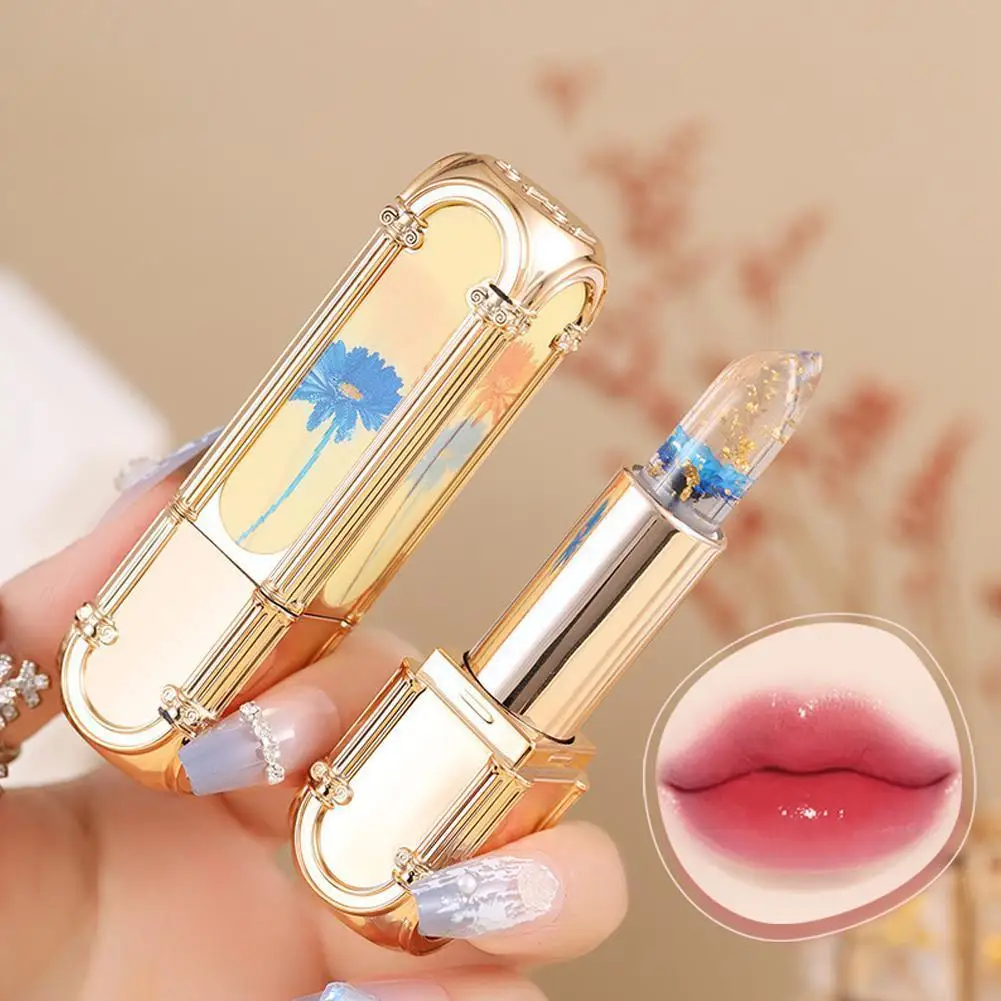 

New Temperature Color Changing Lipstick Crystal Clear Lip Moisturizer Balm Lipstick Flower Hydrating Jelly Plumping PH Lipg V7H4