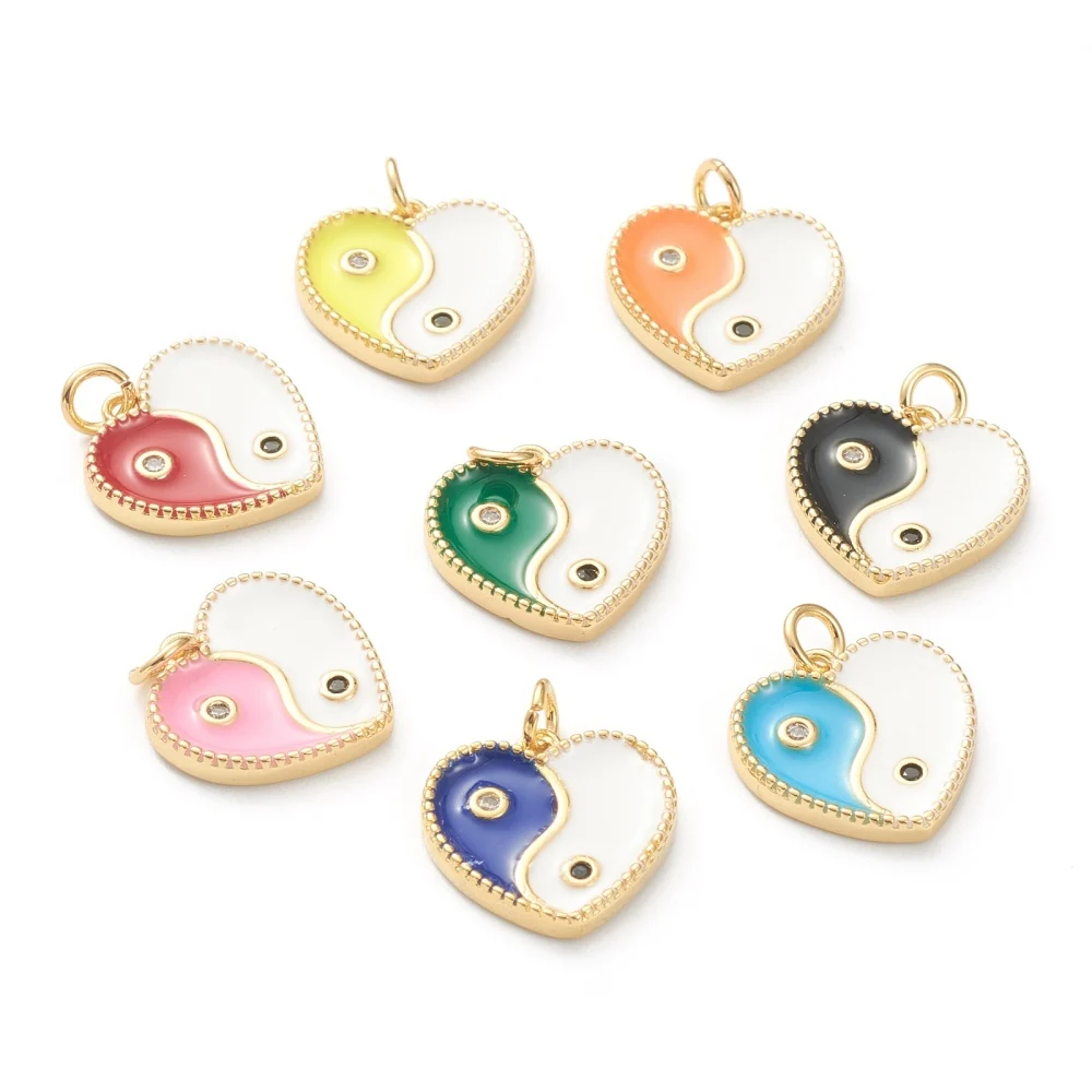 

10Pcs 18K Gold Plated Heart Enamel Tai Chi Charms Pendants for Bracelets Necklace DIY Jewelry Making Accessories 15x15cm