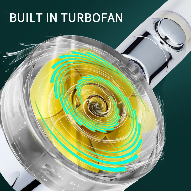 Propeller Shower Head Water Saving Flow 360 Degrees Rotating With Fan ABS Rain High Pressure spray Nozzle Bathroom Accessories