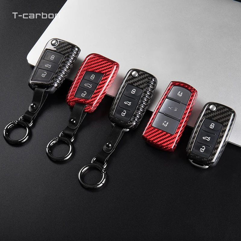 

Carbon Fiber Car Key Case Cover For VW Volkswagen Polo Tiguan Passat B5 B6 B7 Golf 4 5 6 7 MK2 6 7 Jetta Lavida SEAT Ateca Leon
