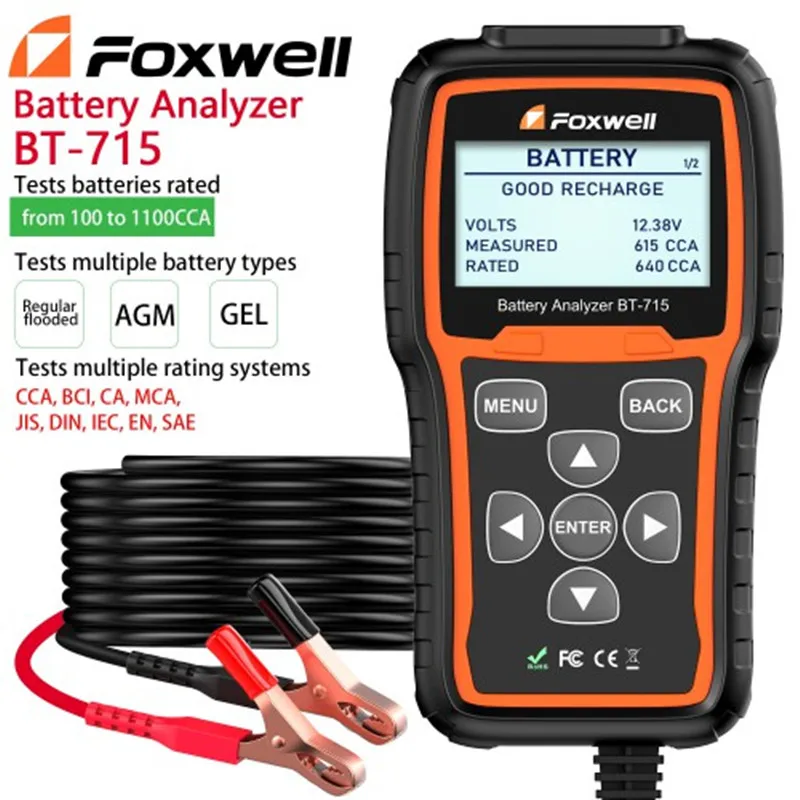 

Foxwell BT-715 Car Battery Analyzer 12V & 24V AGM / EFB Flat Plate Battery Tester BT715 Multi-Language Replaced Foxwell BT-705