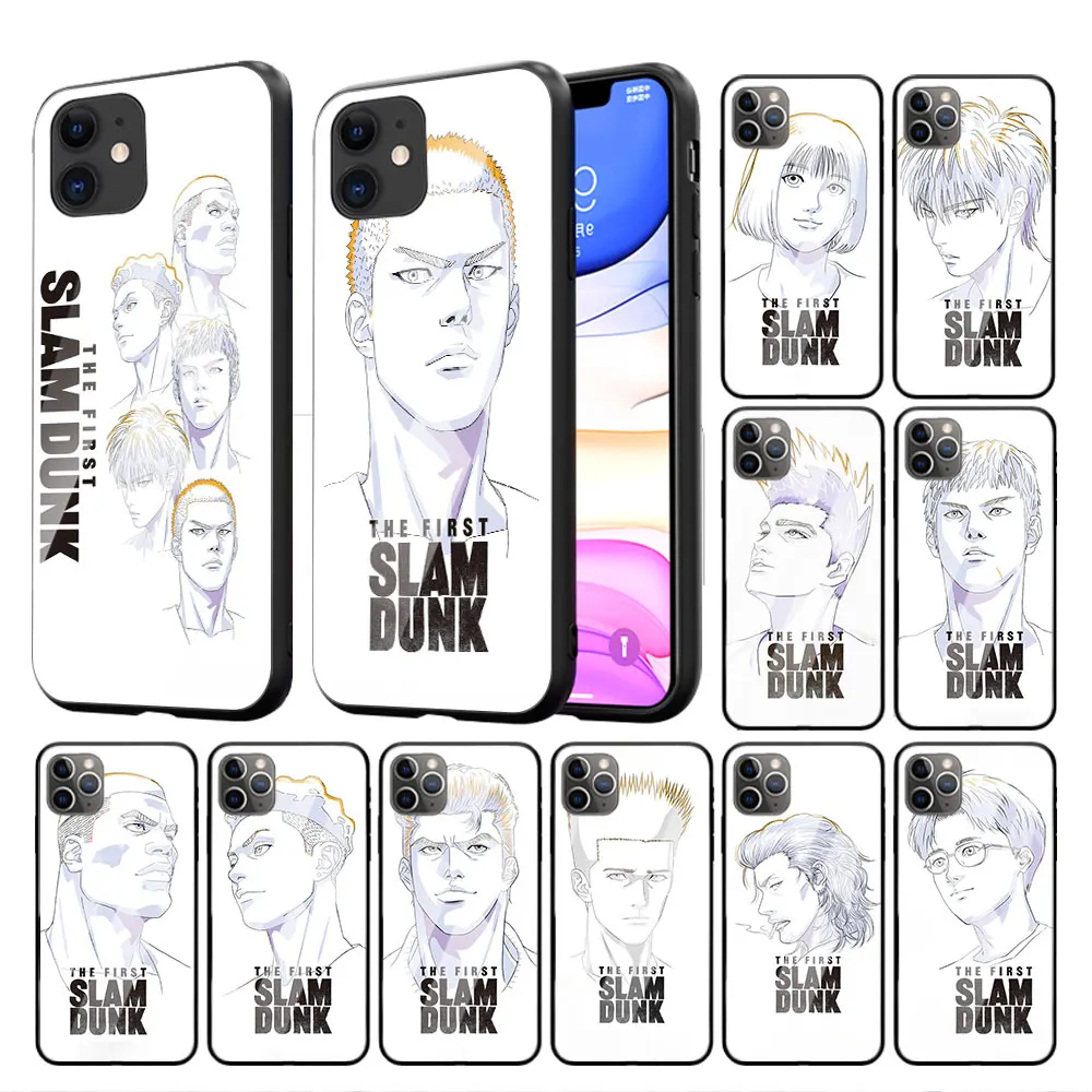 

Glass Case For Apple iPhone 14 13 Pro 12 mini 11 7 8 Plus X XR XS Max 6 6S Black Soft Edge Phone Cover Basketball Slum Dunk