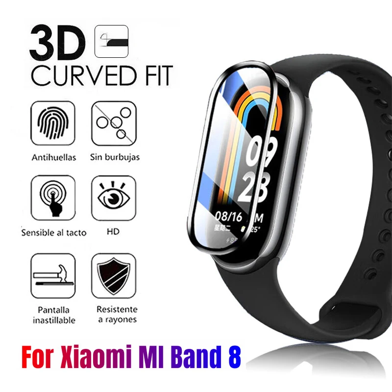 3D Curved Film For Xiaomi Mi Band 8/8 NFC Smartwatch Screen Protectors Full Screen Overlay Soft Tempered Film For Mi band 8