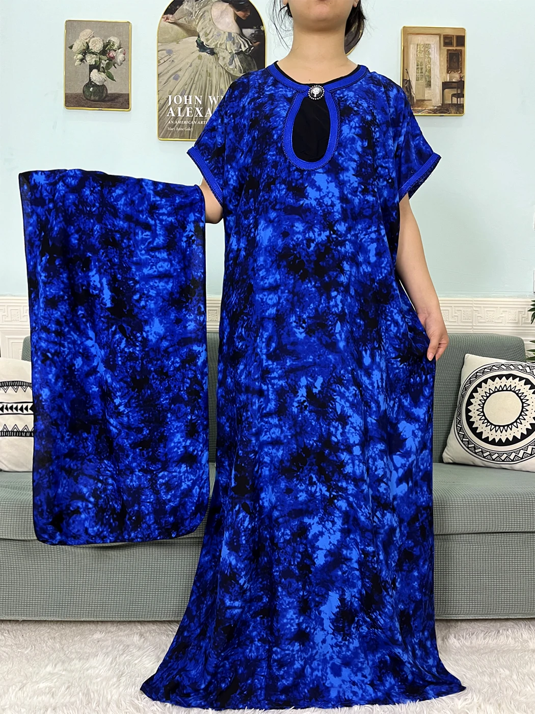 2024 мусульманские Абайи для женщин хлопчатобумажные с принтом коротким рукавом