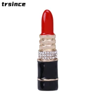 luxury brand jewlery style lipstick rhinestone pins brooches red black dripping oil broche broach jewelry for women