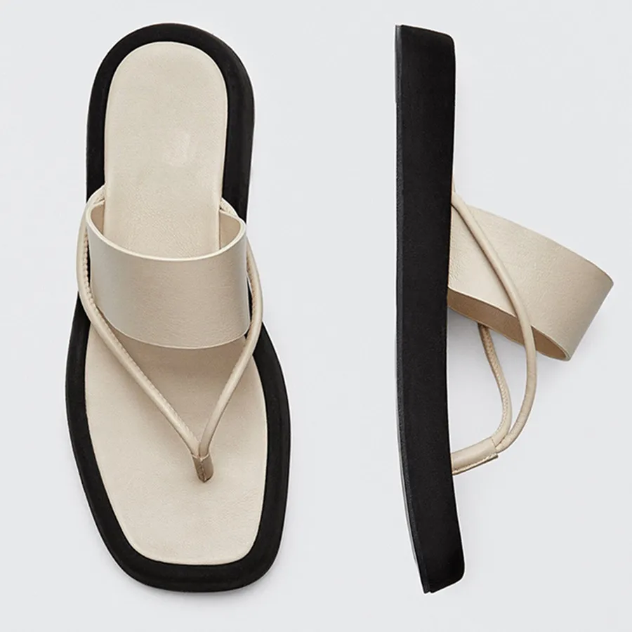 Elmsk Slides Shoes Women 2023 Summer England Vintage Fashion Thick Sole Soft Sheep Beach Flip Flops Slippers Women Shoes Woman