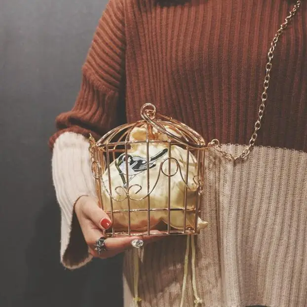 

Women Birdcage Shoulder Handbag Evening Bag Metal Frame Embroidery Bucket Clutch Mini Purse Cosplay Lolita Diablo Gothic Style