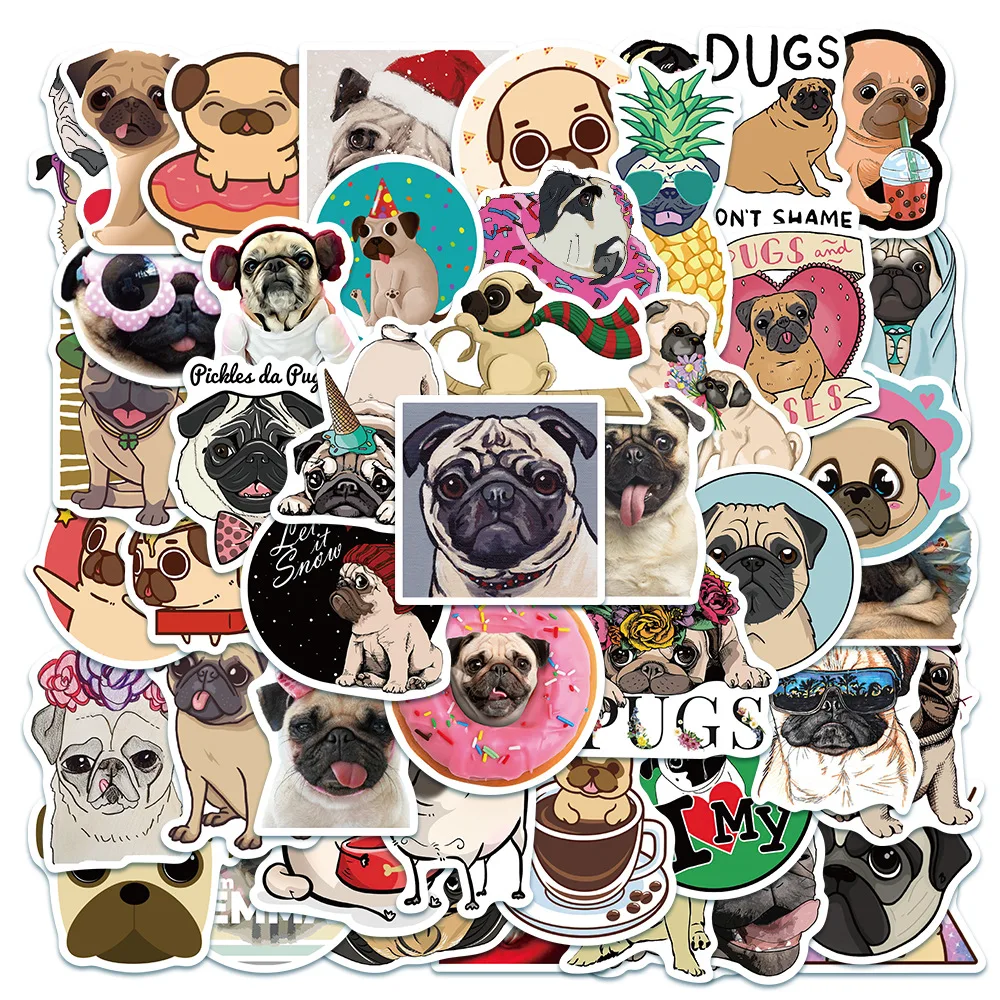 

10/30/50Pcs Cute Cartoon Pug Dog Stickers For Car Snowboard Bicycle Luggage Skateboard Laptop Graffiti Decal Sticker