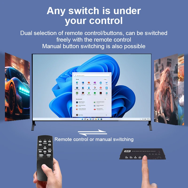 Фото KVM-переключатель 4K HDMI 4x1 Quad Multi Viewer 4 в 1, выходной KVM HDMI-процессор, бесшовный мультиприемник для 4 ПК, мышь, клавиатура №5