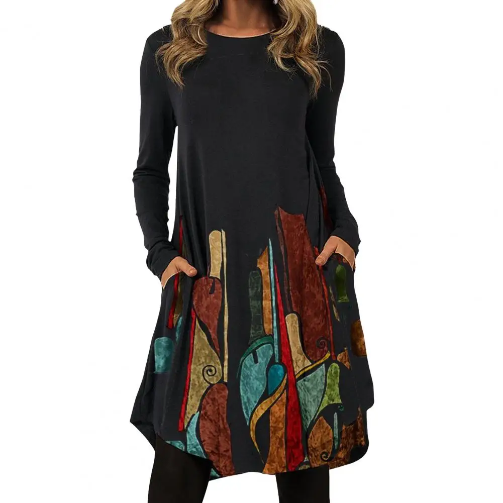 

Gorgeous Lady Dress Floral Pullover Round Neck Patchwork Lady Dress