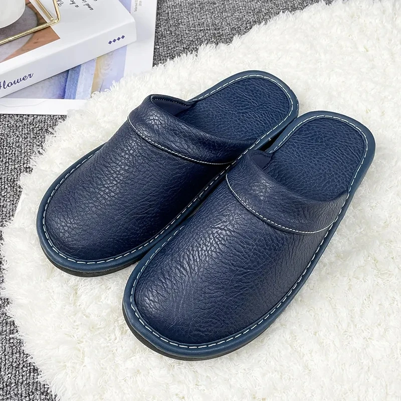 Couple Shoes Leather Slippers For Men Autumn Fall Slides Man Simple Slippers Unisex Indoor Mules Shoes Mens Slippers Fur Slides