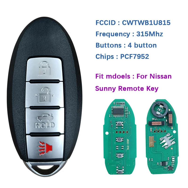 

CN027039 Aftermarket 4 Button Smart Card Auto Remote Key For Sunny With 315Mhz ID46 PCF7952 Chip FCC CWTWB1U815