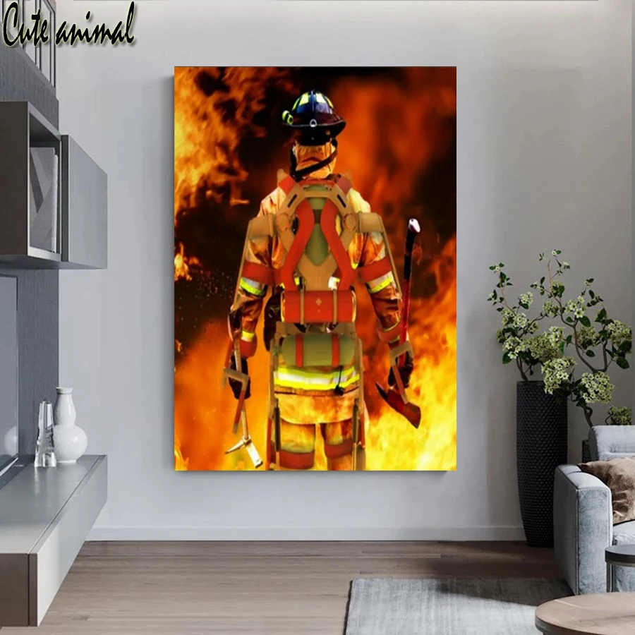 Алмазная 5D картина сделай сам огненный пожарный стразы вышивка крестиком герой