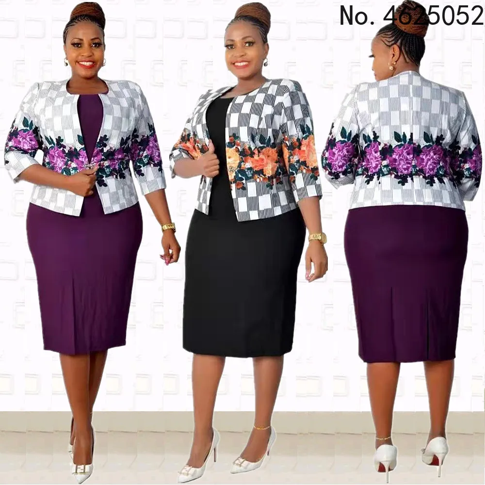 

2XL-6XL Christmas African Dresses for Women Fall Winter Clothing Vetement Femme 2022 Print Coat + Bondycon Dress African Clothes