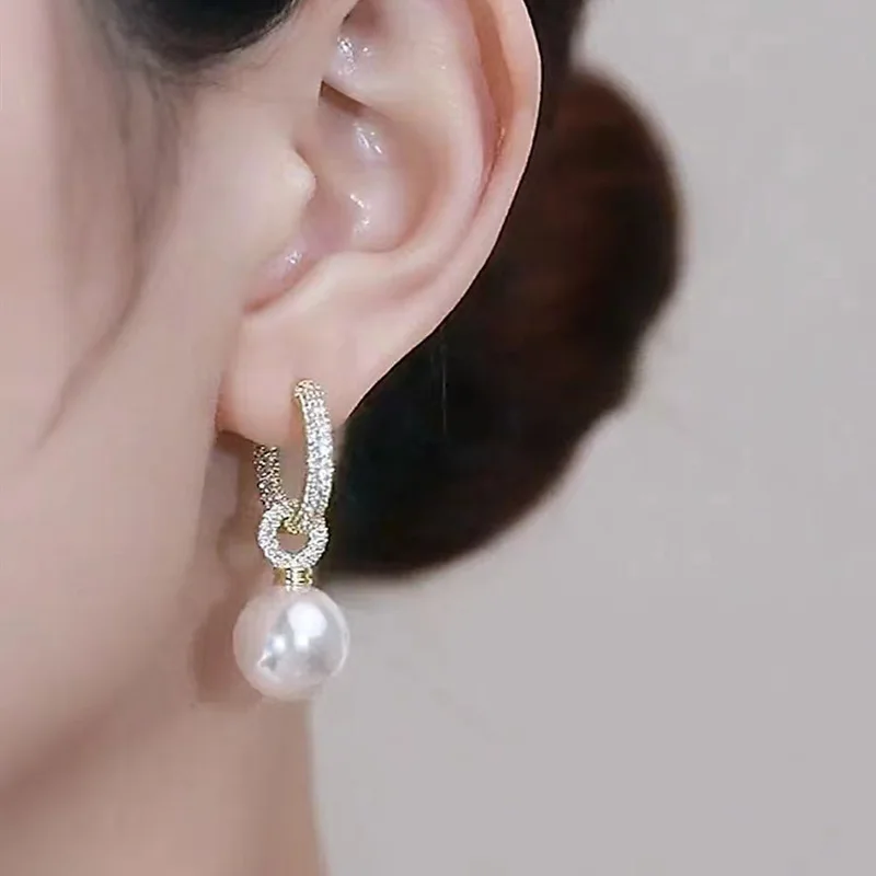 

2023 Classic Elegant Imitation Pearl Dangle Earrings for Women Crystal Long Tassel Exquisite Drop Earring Wedding Jewelry Gift