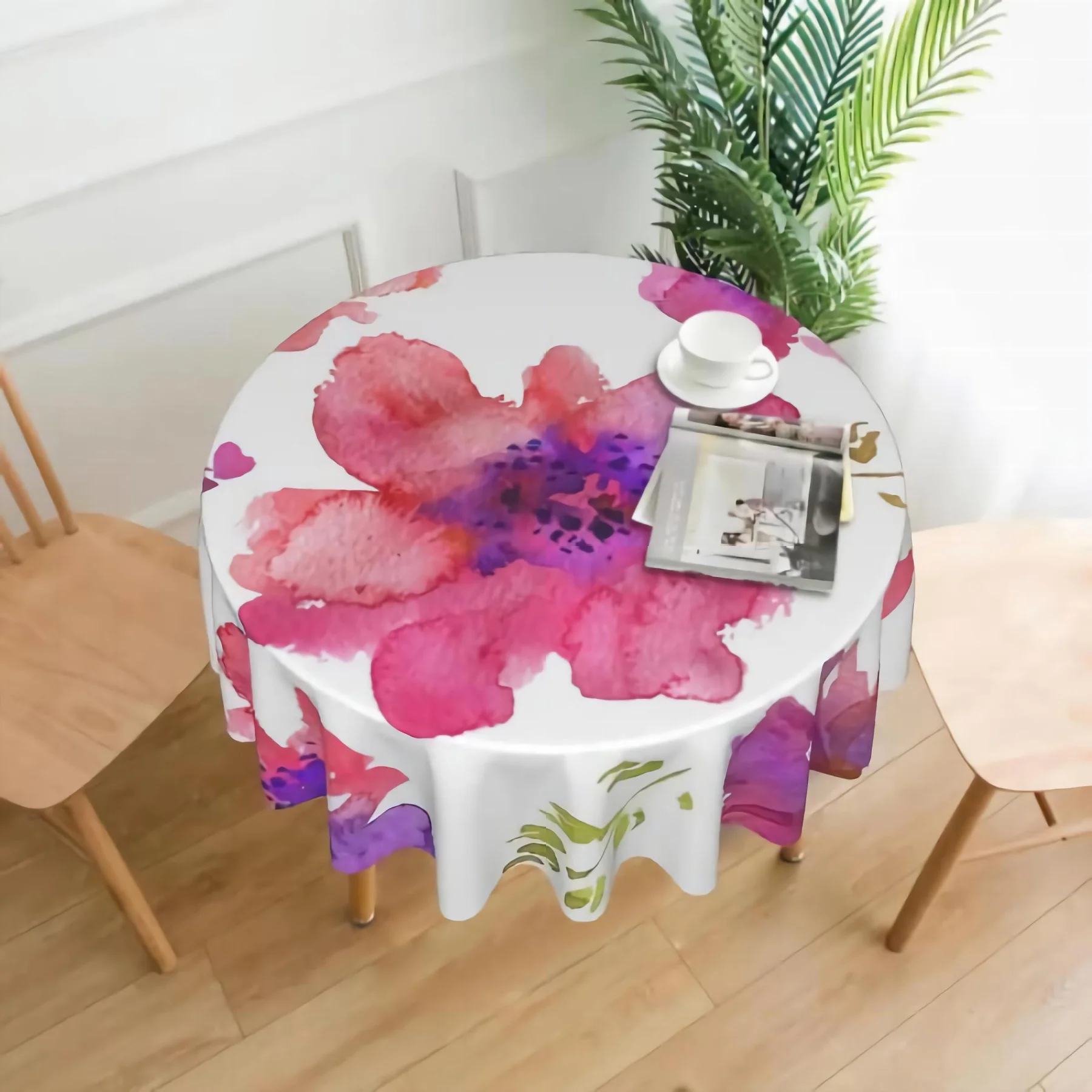 

Watercolor Floral Round 60 Inch Table Cloths Round Table Cover Polyester Tablecloth Washable Table Cover for Round Table