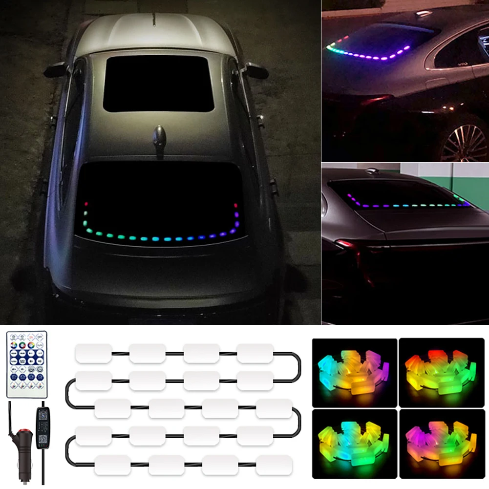 

Светодиодная ленсветильник на лобовое стекло автомобиля, RGB полоска с изменением цвета, управление через приложение, музыкальная синхрониз...