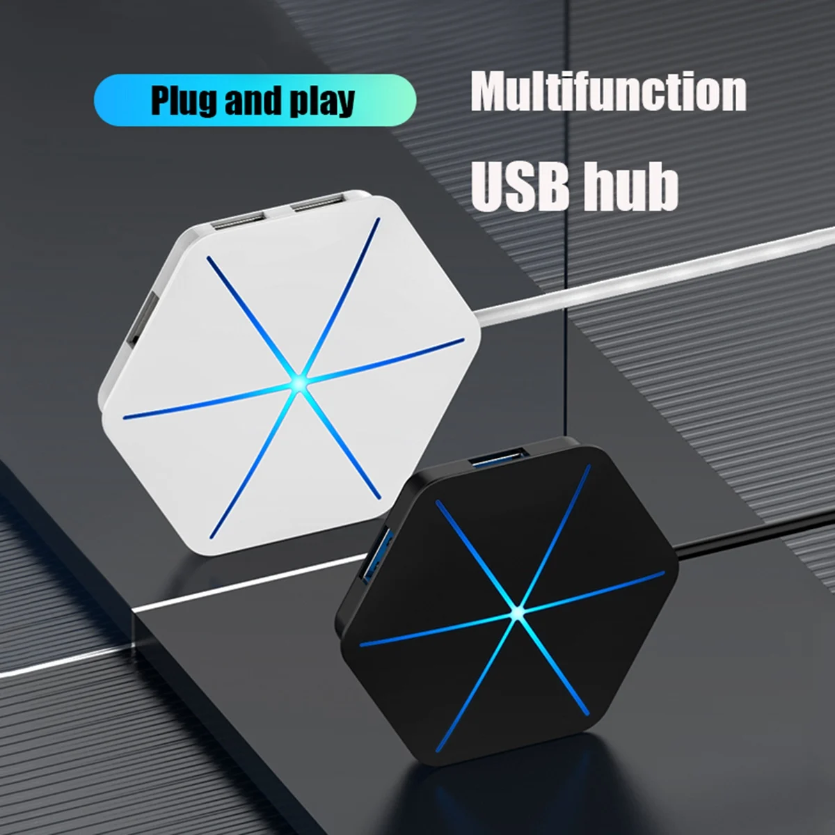 

6 Port USB2.0 HUB Splitter with TF SD Card Reader OTG RGB Indicator Phone Charging Computer Extender Hexagon Splitter