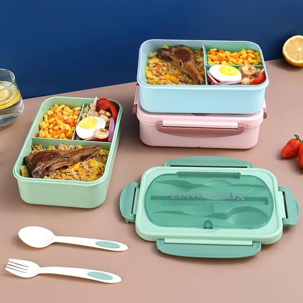 Фото Легко моющийся Ланч-бокс для детей, герметичный Ланч-бокс Bento с комплектом посуды, контейнер для микроволновки, Детские Контейнеры для еды №3
