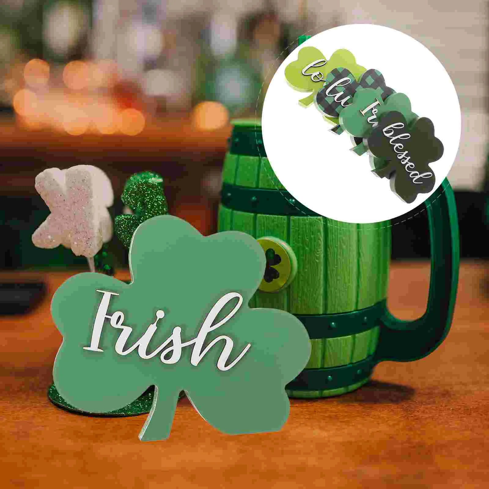 

Shamrock Table Decor Wooden Shamrocks Sign Patrick Lucky Themedornaments Decorations Day Patricks St Centerpiece Freestanding S