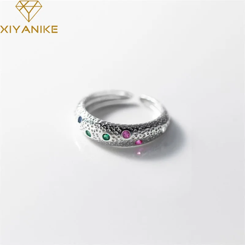 

XIYANIKE Concave Texture Colored Zircon Open Cuff Finger Rings for Women Girl Korean Fashion Jewelry Gift Party кольцо женское