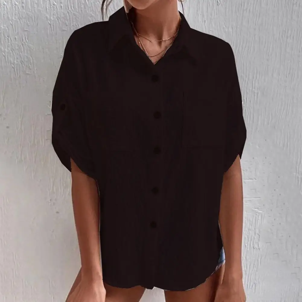 

Comfortable Classic Solid Color Simple Loose Shirt Thin Casual Shirt Buttons Closure Ladies Clothing