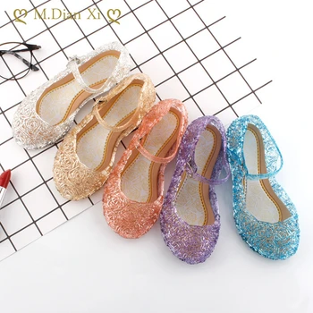 Summer Aisha Little Princess Frozen Crystal Children's Sandals Slippers Waterproof Cinderella Solid Color Jelly Crystal Shoes 1