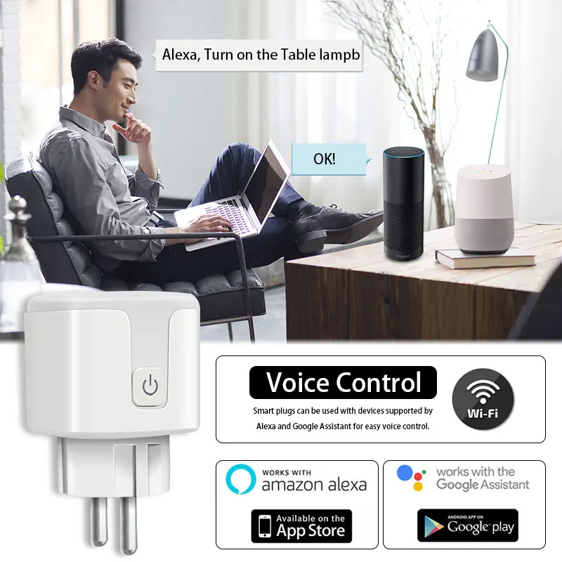 

Tuya Wifi Plug Power Monitoring Eu Plug Timer Overcharge Protection Smart Outlet Voice Control Via Alexa Google Home 16a