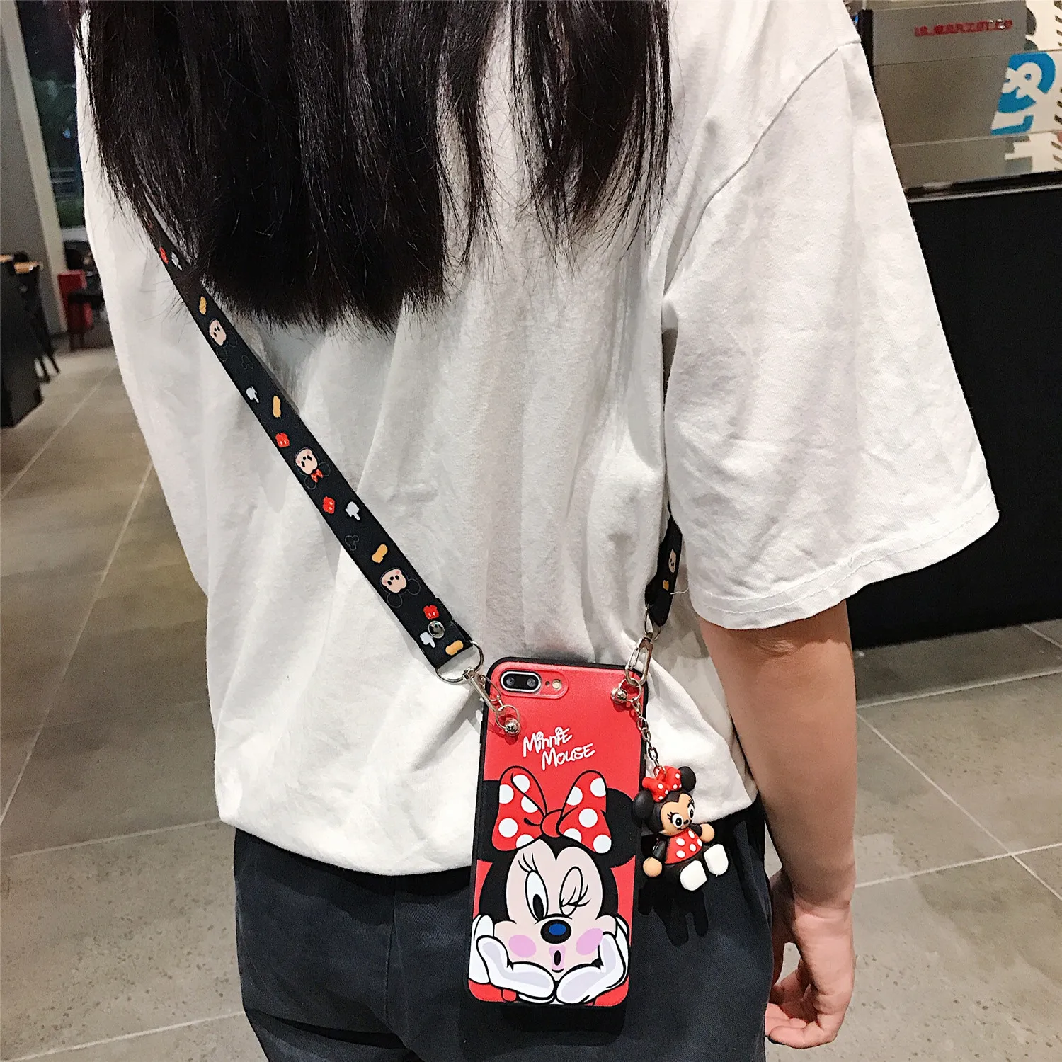 Minnie Mickey For Xiaomi Redmi 8 9 9A 9T 9C 10A 11A 10C 12C Note 7 8 9 9s 10 11 Pro POCO M3 X3 C55 Phone Case With Holder Rope images - 6