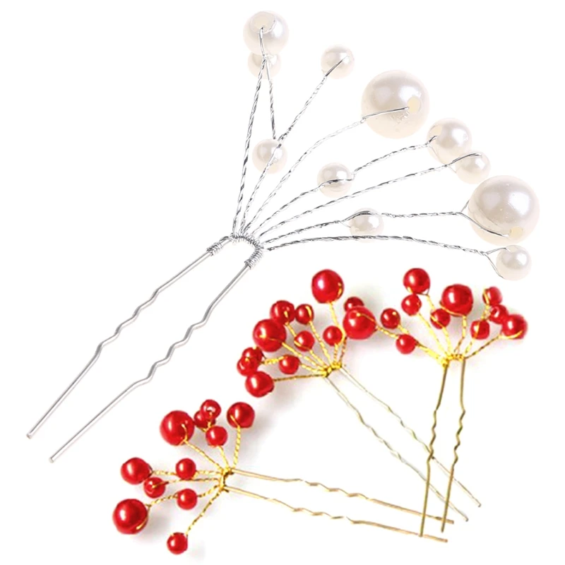 

Women Bridal Wedding Hair Imitation Pearl Cherry Beaded Floral Hairpin Met