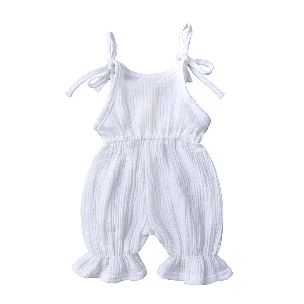 Newborn Baby Girl Ruffle Romper Lace Up Sleeveless Jumpsuit Cotton Overalls Baby Girl Summer Cotton Linen Outfits Clothes images - 6
