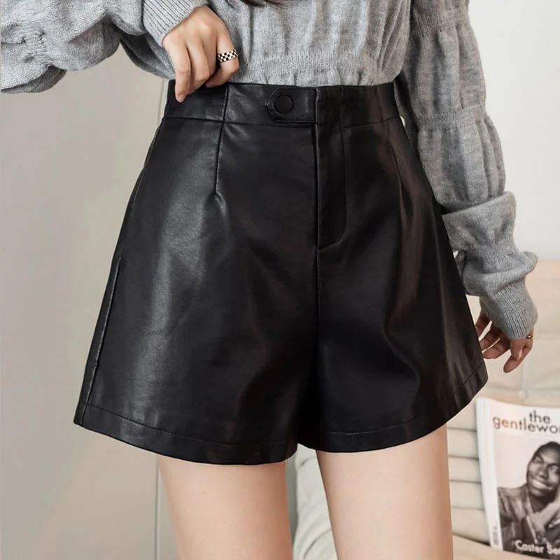 Lady Fashion Party Mini Pants New Spring Streetwear Genuine Leather Mini Trousers Women Sexy Bottoms AEL4069